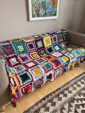 Handmade Granny Square Blanket Crochet Multicolor Maximalist Boho Grannycore